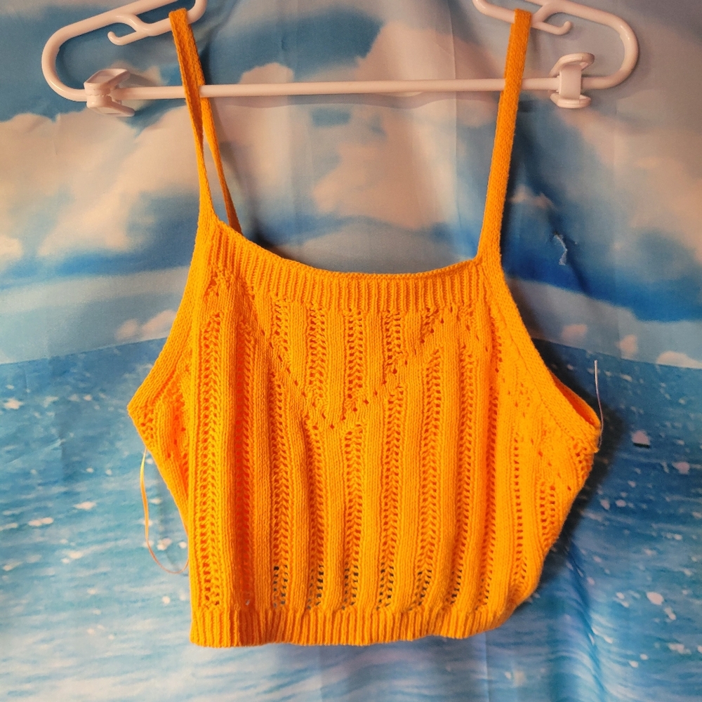 Freshman 1996 NWOT Orange Knit Crop Tank Top Women's Size Large